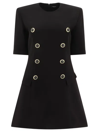 Shop Balmain 8-button Crepe Dress In Black