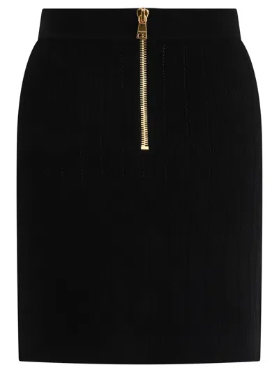 Shop Balmain Ribbed Skirt With Buttons In Black
