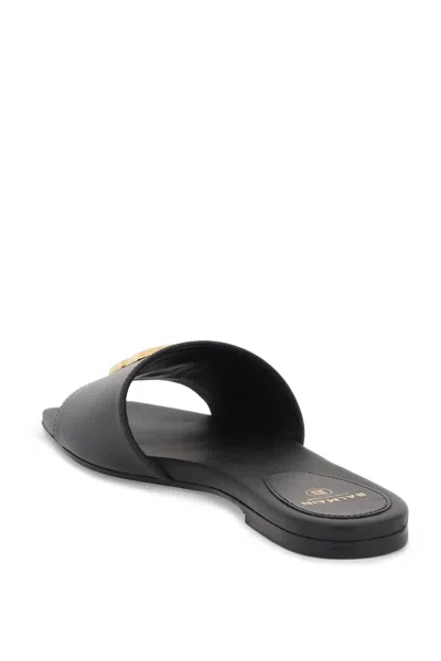 Shop Balmain Stylish Black Leather Square Toe Slide Sandals For Women