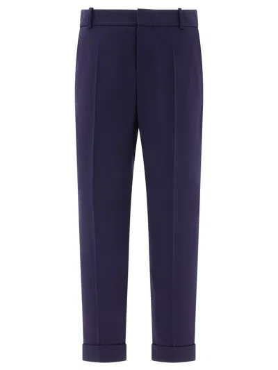 Shop Balmain Navy Blue Wool Tailored Trousers For Men