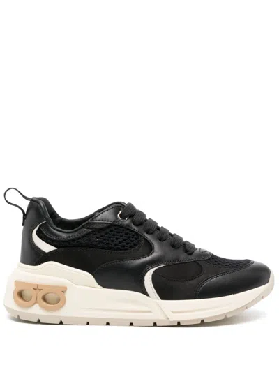 Shop Ferragamo Black Leather Almond-toe Sneakers For Women By