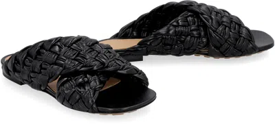 Shop Bottega Veneta Black Leather Flat Sandals For Women