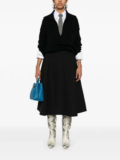 Shop Bottega Veneta Feminine Black Flared Midi Skirt For Women | Ss24 Collection