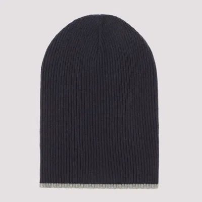 Shop Brunello Cucinelli Dark Blue Cashmere Slouchy Beanie Hat For Men In Ss24 By  In Navy