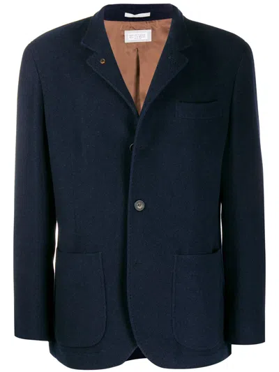 Shop Brunello Cucinelli Navy Blue Single Breasted Blazer For Men