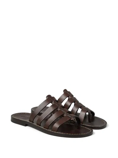 Shop Brunello Cucinelli Leather Flat Sandals In Brown