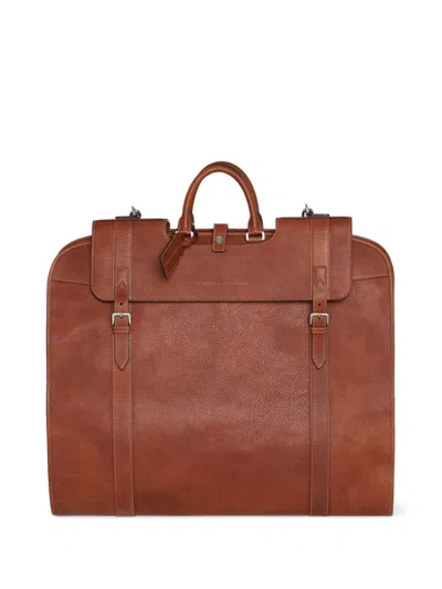 Shop Brunello Cucinelli Chestnut Brown Leather Handbag For Men Ss24