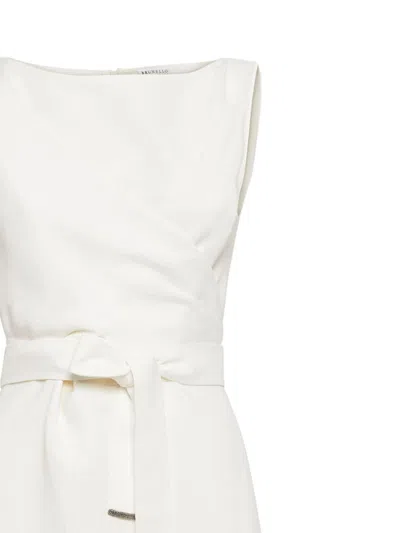 Shop Brunello Cucinelli Linen Long Dress In White