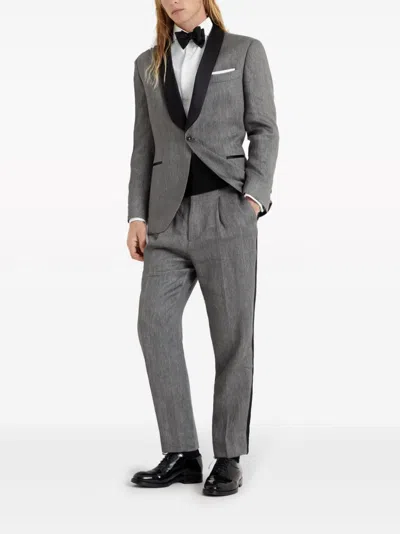 Shop Brunello Cucinelli Linen Smoking Suit In Gray
