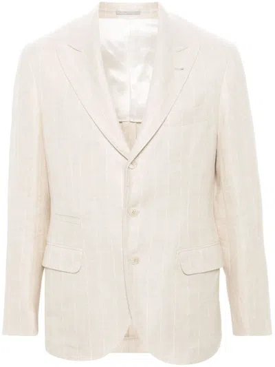 Shop Brunello Cucinelli Linen Suit-type Jacket In Tan