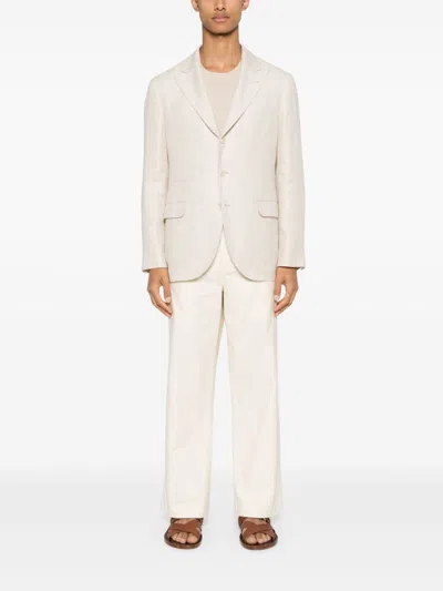Shop Brunello Cucinelli Linen Suit-type Jacket In Tan