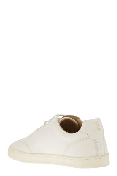Shop Brunello Cucinelli Timeless Men's Deerskin Trainers With Latex Sole In Cream