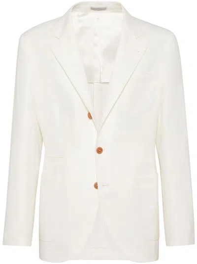 Shop Brunello Cucinelli Men's White Deconstructed Cotton And Linen Blazer For Ss24