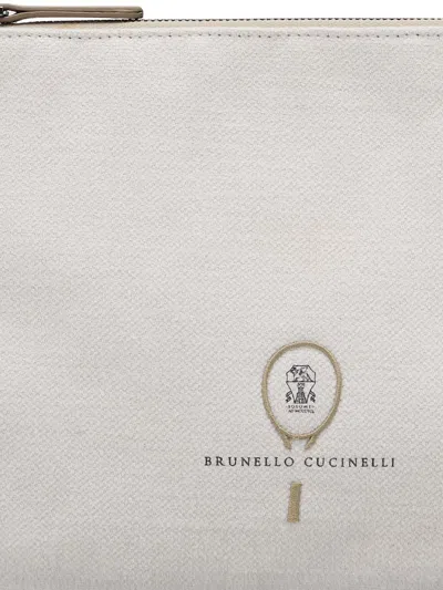 Shop Brunello Cucinelli Pochette With Embroidered Tennis Logo In White