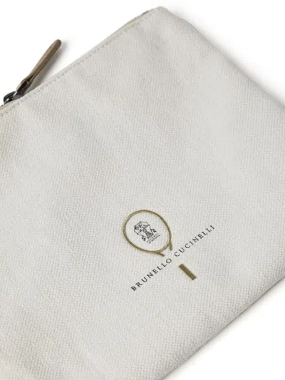 Shop Brunello Cucinelli Pochette With Embroidered Tennis Logo In White