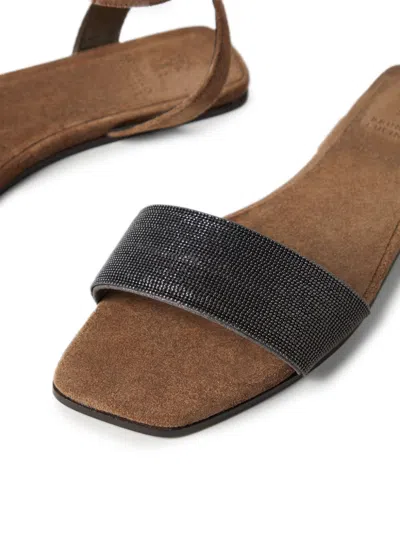 Shop Brunello Cucinelli Suede Sandals In Brown