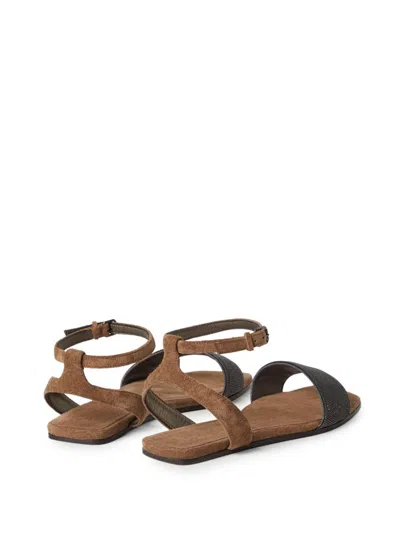 Shop Brunello Cucinelli Suede Sandals In Brown
