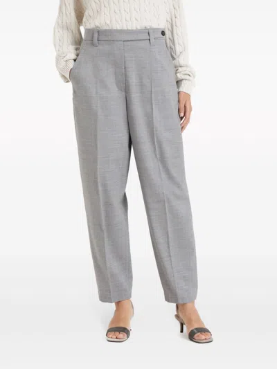 Shop Brunello Cucinelli Light Grey Tailored Wool Trousers For Women