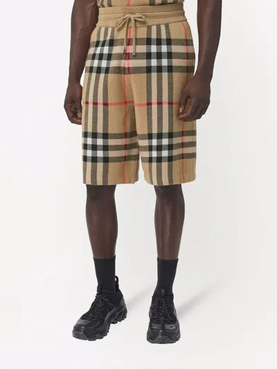 Shop Burberry Brown Check Print Silk And Wool Shorts For Men