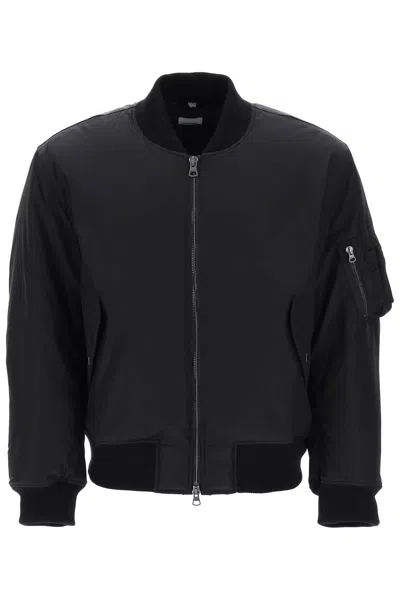 Shop Burberry Men's Padded Bomber Jacket With Tonal Logo Emblem Embroidered On The Back In Black