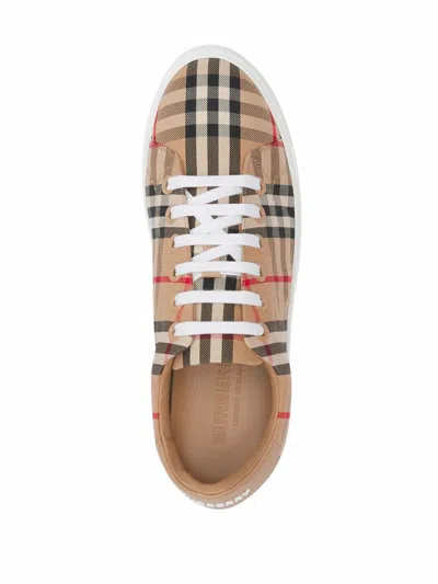 Shop Burberry Organic Cotton Vintage Check Lace-up Sneaker In Beige