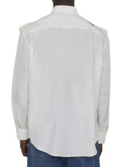 Shop Burberry Men's White Silk Shirt With Knight Motif For Ss24