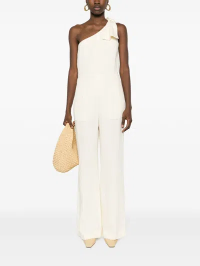 Shop Chloé White One Shoulder Linen Jumpsuit For Women