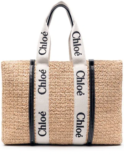 Shop Chloé Woody Large Tote Handbag In Tan