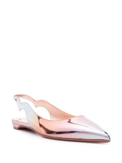 Shop Christian Louboutin Silver-tone Gray Patent Leather Pointed Toe Ballet Slingback Shoes