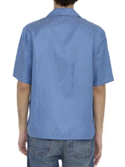 Shop Dior Blue  Homme Silk And Cotton Blend Oblique Shirt For Men In Navy