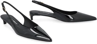 Shop Dolce & Gabbana Black Patent Leather Slingback Pumps With Kitten Heel And Gold Metal Dg Logo