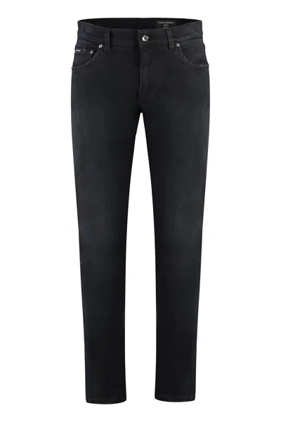 Shop Dolce & Gabbana Men's Black 5-pocket Slim Fit Jeans With Logo Patch And 98% Cotton Fw23