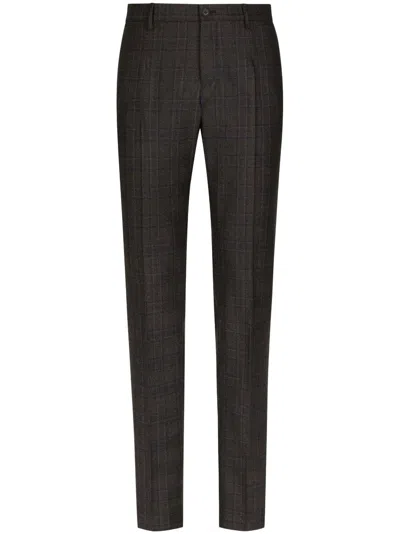 Shop Dolce & Gabbana Men's Check Wool Trousers In Brown
