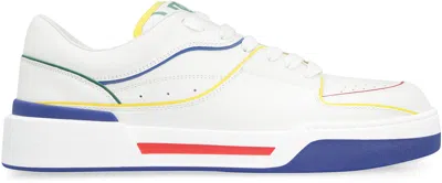 Shop Dolce & Gabbana Men's White Leather Sneakers With Contrast Color Inserts And Round Toeline
