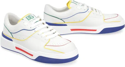 Shop Dolce & Gabbana Men's White Leather Sneakers With Contrast Color Inserts And Round Toeline