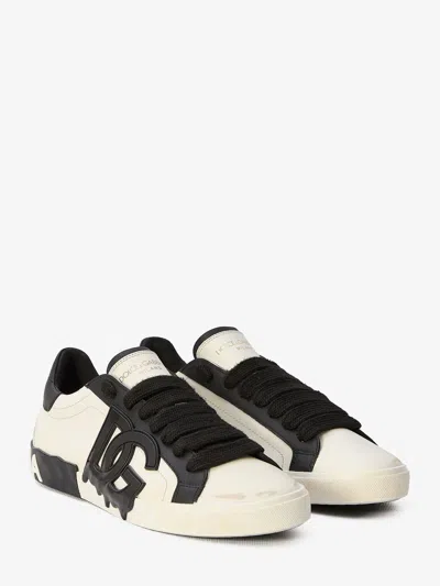 Shop Dolce & Gabbana Portofino Vintage Sneakers In White And Black Leather