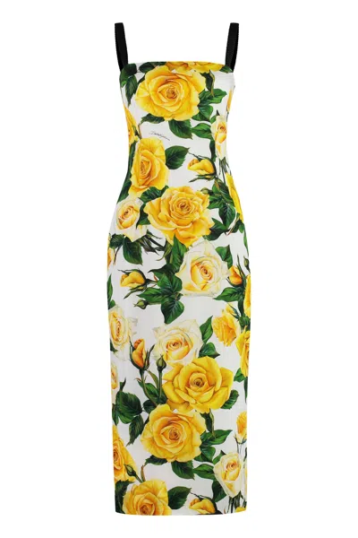 Shop Dolce & Gabbana Floral Print Silk Dress With Back Slit In Multicolor