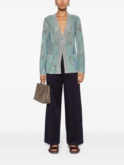 Shop Emporio Armani Grey Multicolor Ribbed Knit Collarless Jacket In Gray