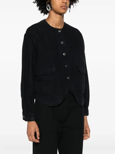Shop Emporio Armani Linen Blend Jacket In Navy