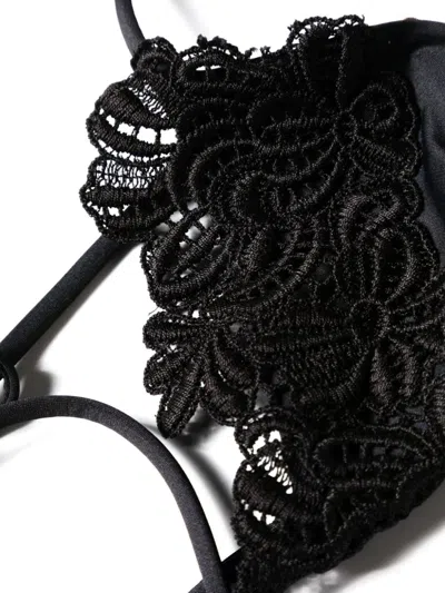 Shop Ermanno Scervino Chic Black Floral Crochet Triangle Bikini Set For Women In White