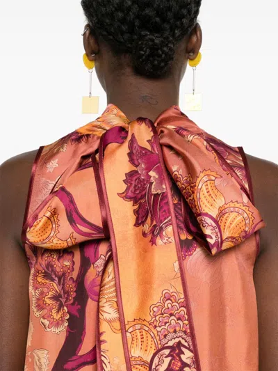 Shop F.r.s For Restless Sleepers Women's Orange Floral Print Silk Dress