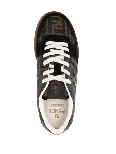 Shop Fendi Signature Monogram Sneakers In Brown