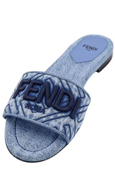Shop Fendi Signature Slide Sandals In Blunero