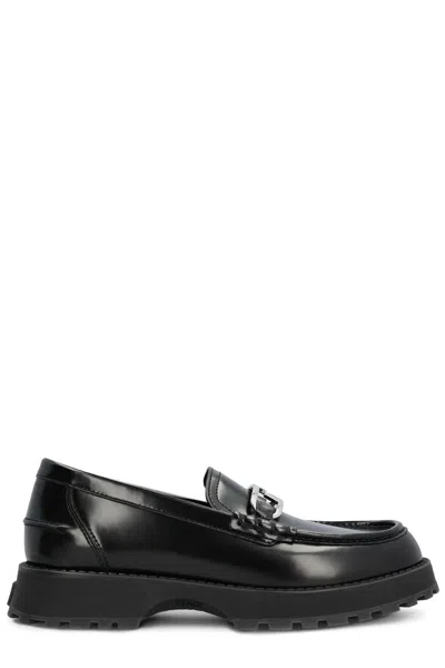 Shop Fendi Sleek Smooth Leather O'lock Loafers For Men In Black For Fw23