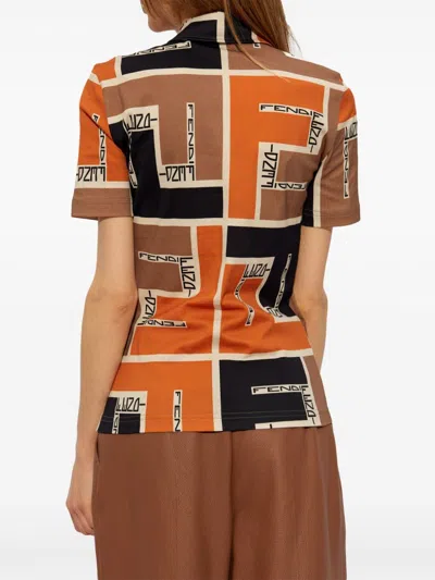 Shop Fendi Stylish Orange Cotton Polo Shirt For Women
