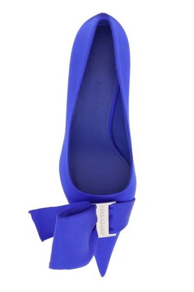 Shop Ferragamo Blue Satin Pumps With Maxi Bow For Women