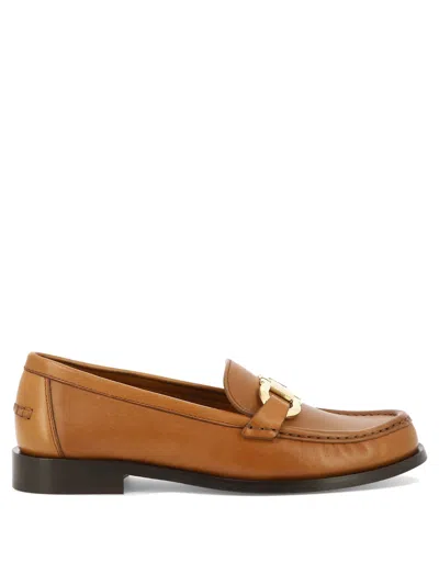 Shop Ferragamo Brown Leather Slip-on Loafers With Gancini Hook Buckle For Women