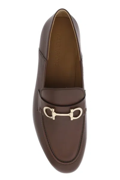 Shop Ferragamo Men's Brown Gancini Hook Leather Loafers With Lightly Padded Insole