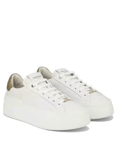 Shop Ferragamo Modern White Leather Sneakers For Women