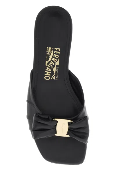 Shop Ferragamo Nappa Slide Sandals With Bow Detail For Women In Black